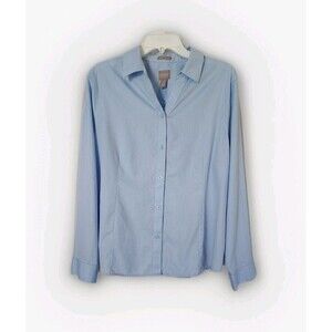 Chico's Women's Size 3 XL  Light Blue V Neck Long Sleeve Blouse Top 100% Cotton
